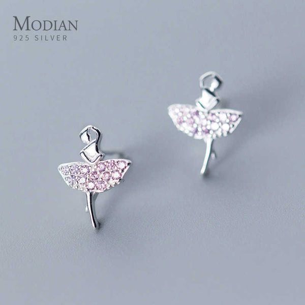 

sparkling pink aaa zircon stud earrings for women elegant dancer 925 sterling silver fashion europe fine jewelry brincos 210707, Golden;silver