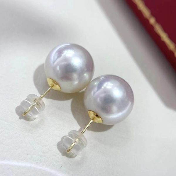 

stud hengsheng 18k gold of 12-13mm round white natural freshwater edison pearl,bright light earrings fine jewelry gift for women, Golden;silver