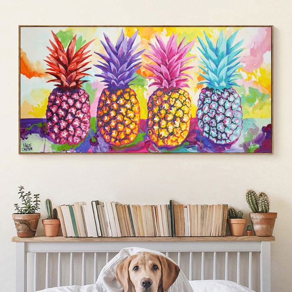 Abacaxi Fotos Pintura de lona Frutas coloridas Decoração de Casa Posters e impressões para sala de estar sem moldura