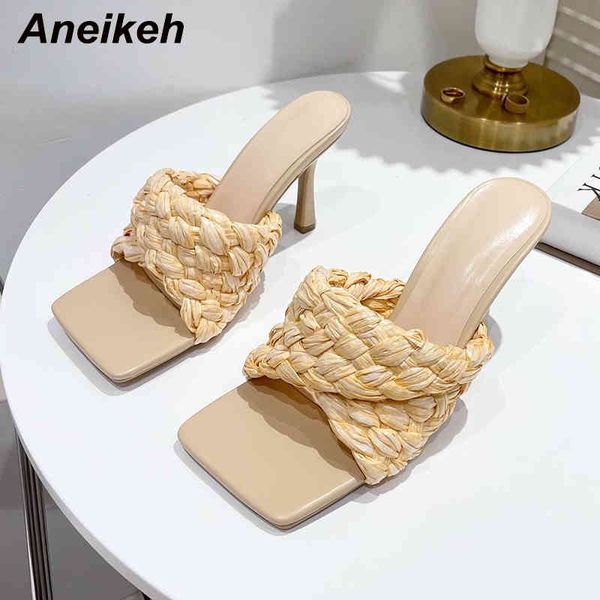 

pu women shoes fashion summer thin heels slippers dress shallow checkered outside sweet elegant yellow size 35-41 210507, Black