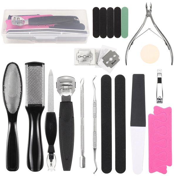 

20pcs pedicure kit rasp foot file callus remover scraper nail care tool w/ storage box