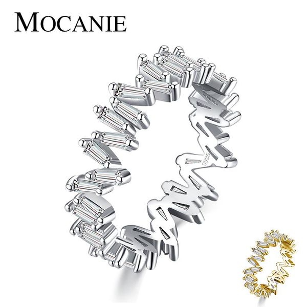 

cluster rings mocanie irregular geometric cut rectangle cubic zircon ring for women simple 925 sterling silver stackable wedding bands jewel, Golden;silver