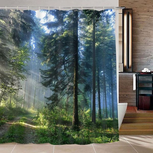 

likiyol bathroom shower curtain misty forest with sunshine trees curtains