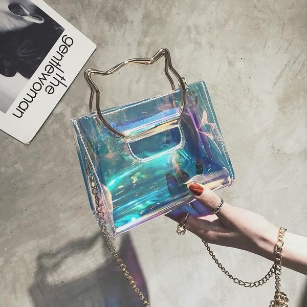 

shoulder bags transparent bag female 2021 colorful laser cat handle handbag trendy mini jelly chain diagonal