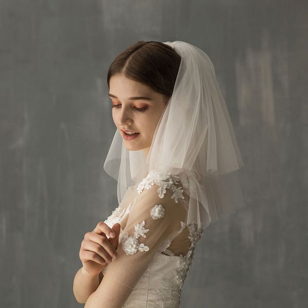 

v626 fascinators shoulder marriage bridal veil soft tulle two-layer cut edge white garden church wedding bride headdress with comb, Black
