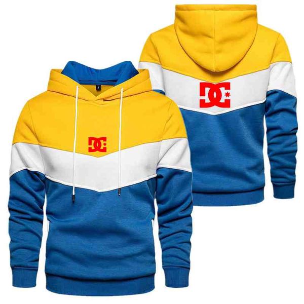 

2021 winter new dc letters front back printing fleece men's stitching hoodie loose casual hooded european size s-2xl, Blue;black