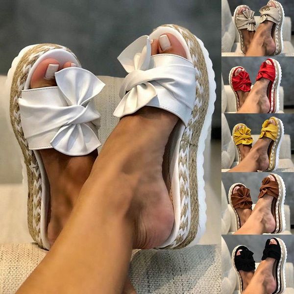 

women sandals platform shoes bow 2021 summer slipper indoor outdoor flip-flops beach female slippers, Black