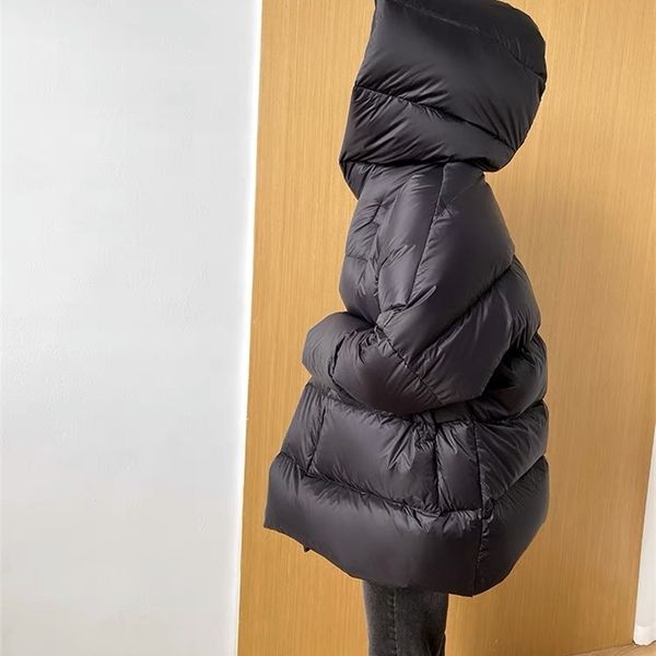 

2021 winter korean simple bread suit hooded loose thickened thin white duck down short jacket women's coat, Black