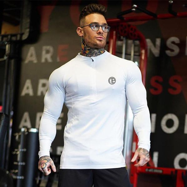 

men's t-shirts gyms t-shirt fitness bodybuilding fashion sports shirt slim cotton long-sleeved casual, White;black