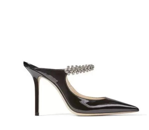 

grade linen patent dress shoes leather mules with crystal strap 7cm 10cm designer heel with box eu 34 to 40 tradingbear, Black