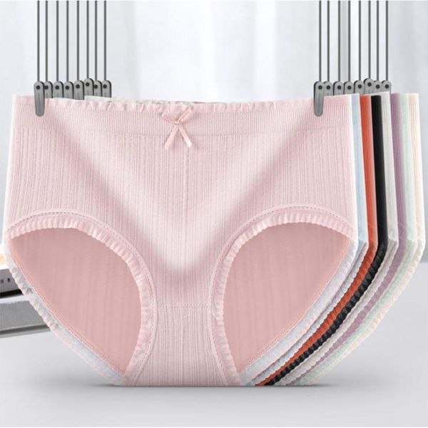 

women's panties lace pure cotton ladies mid-waist girls briefs color ribbon bowknot underwear women knickers, Black;pink