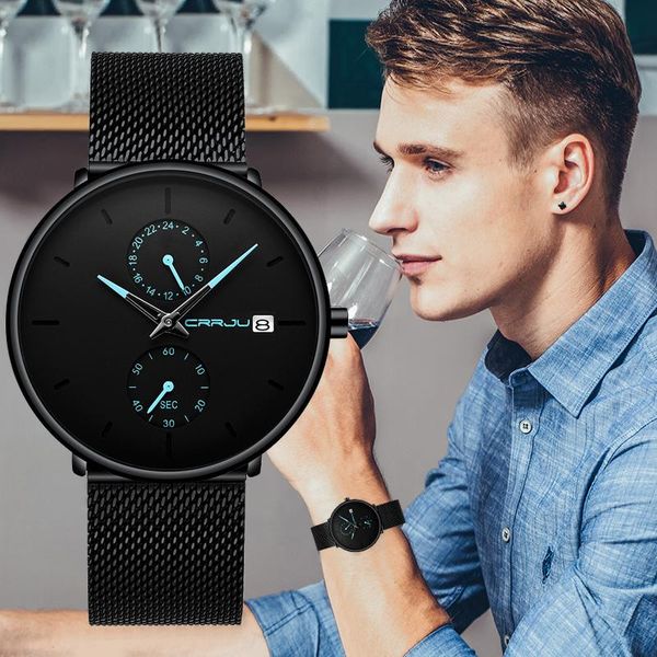 

wristwatches crrju fashion ultra-thin mens watch quartz watches men casual business waterproof sport relogios masculino, Slivery;brown