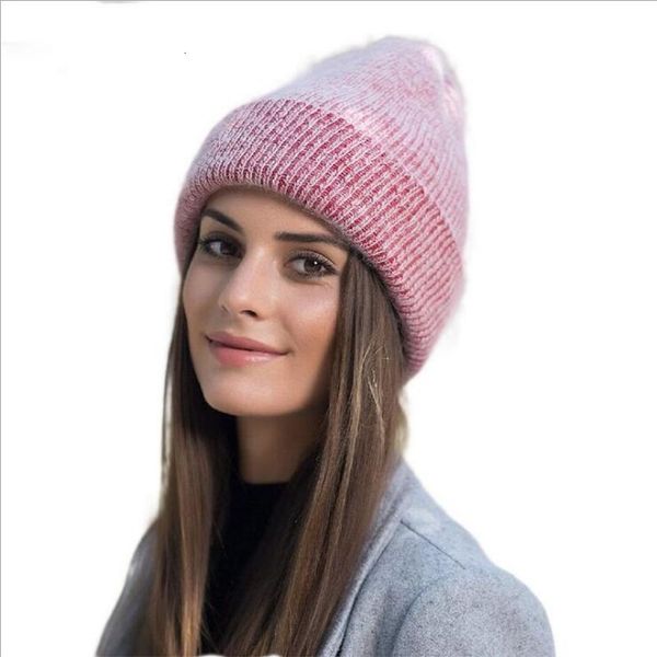 

wide brim hats ozyc soft rabbit double knitting thick bonnet beanie caps solid warm winter hats for women's cap skullies beanies f, Blue;gray