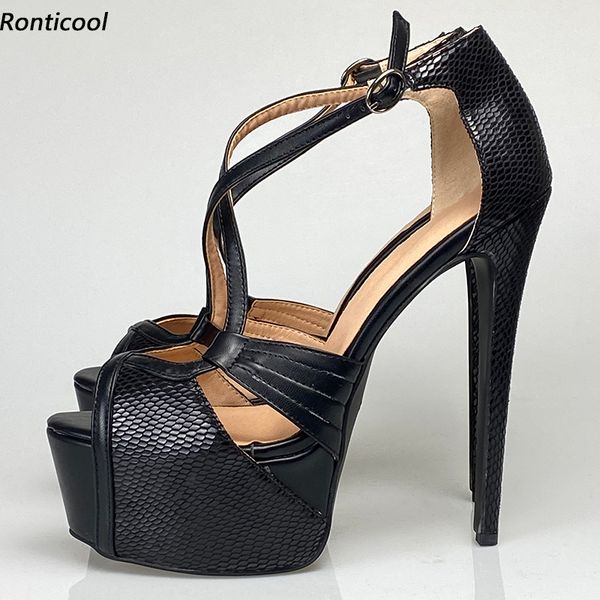 

rontic new arrival women platform sandals strappy snake stiletto heels peep toe elegant black party shoes us size 5-20