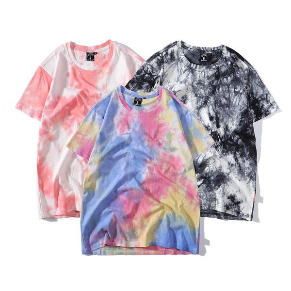 

men's t-shirts 2021 kpop summer beach tie dye men t shirt homme loose short sleeve casual dress blanc tshirts cotton women couple camis, White;black