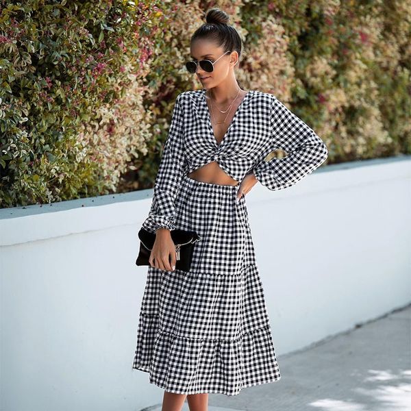 

casual dresses plaid dress 2022 independent stand spring product retro classic black white skirt young lady style, Black;gray