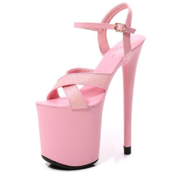 

sandals women 20cm thin high heels chaussures femme sequined cloth buckle open toed waterproof platform shoes, Black