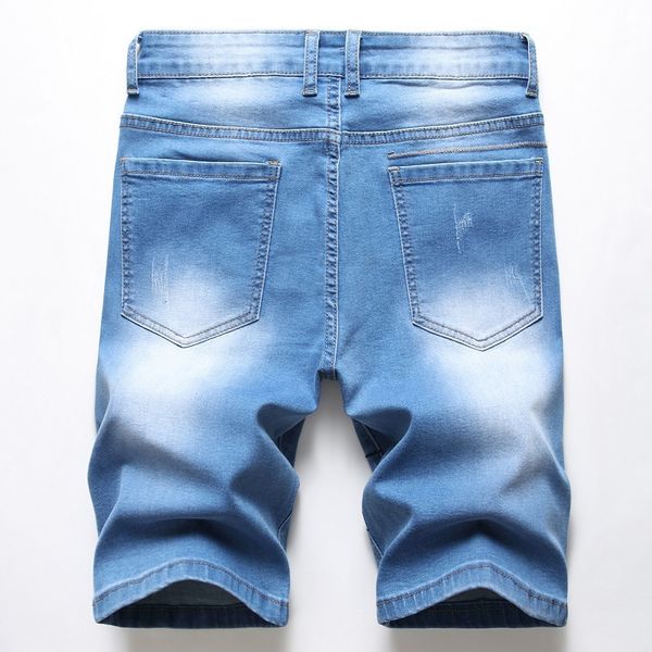 

summer men's short classical pants ripped destroyed slim fit stretchy jeans for men cotton breathable denim shorts hombre, Blue
