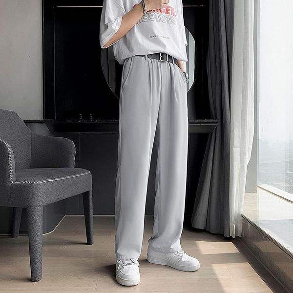

men's pants summer black straight ice silky loose trend korean streetwear fashion wide leg thin casual mid-low rise male