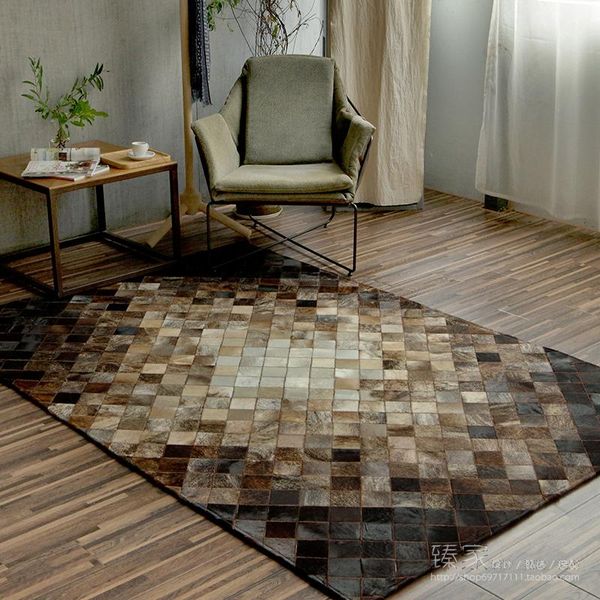 

hand stitching cowhide rectangle carpets, the sitting room bedroom geometric carpet. rugs,sofa large custom carpets