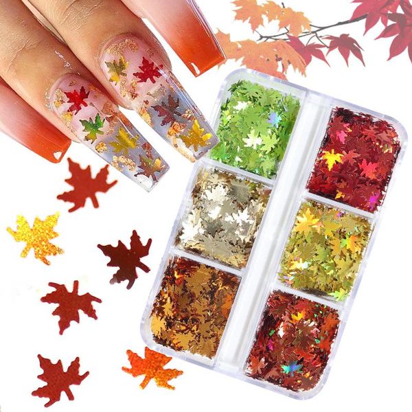 

nail glitter 6grids art slices sequins holographic shaped paillette flakes uv gel stickers holo manicure tips, Silver;gold