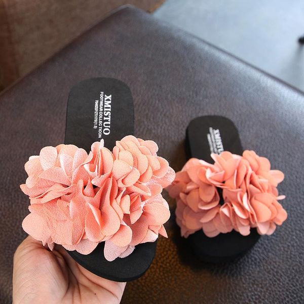 

slipper girls slippers children child cool drag sweet flower parent baby shoes student beach open toe summer 25-42#, Black;grey