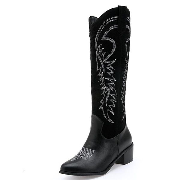 

boots fedonas women euro style knee high night club shoes woman winter warm heels long western embroider big size xeoa, Black
