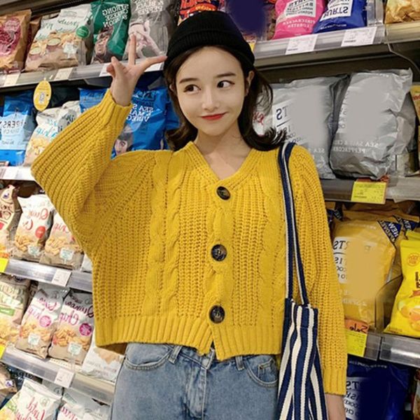 

women's knits & tees limiguyue women knitted sweater casual twist cardigan autumn button up jackets korean long sleeve knitwear short c, White