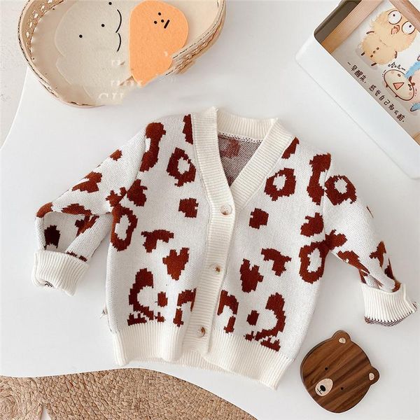 

pullover korean style children print v-neck knitted cardigan boys girls soft comfortable leopard sweaters coats, Blue