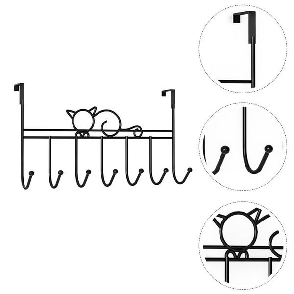 

hooks & rails 7 towel hanger organizer black coat cat design door storage rack