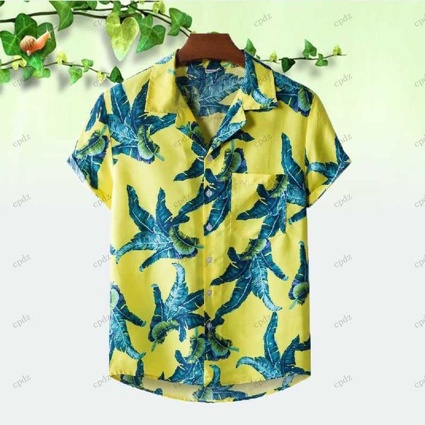 

palm leaf printed shirts for men harajuku beach summer outdoor loose fashion letter striped graffiti print button down short sleeve urban st, White;black