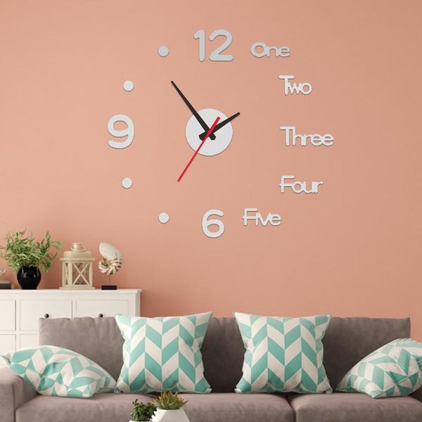 

digital wall clock acrylic diy 3d mirror surface shelf home living room decoration needle timer clocks