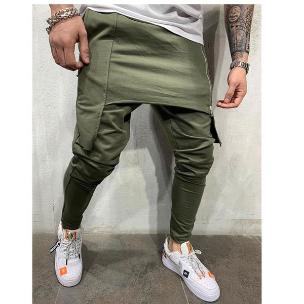 

fitness zipper double men jogging pants street wear hip-hop harlem sports tight men's, Black