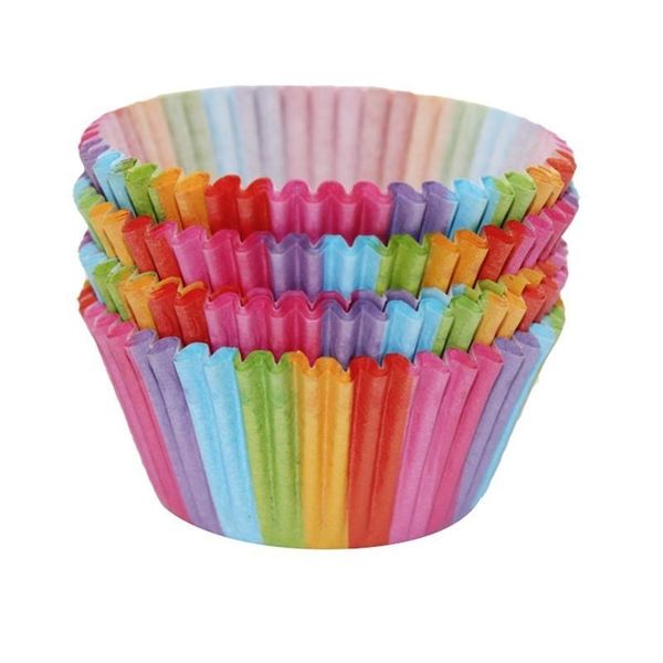 

baking & pastry tools 100 pcs/set rainbow color muffin cup liner cupcake paper cases cake tool box tray decorating