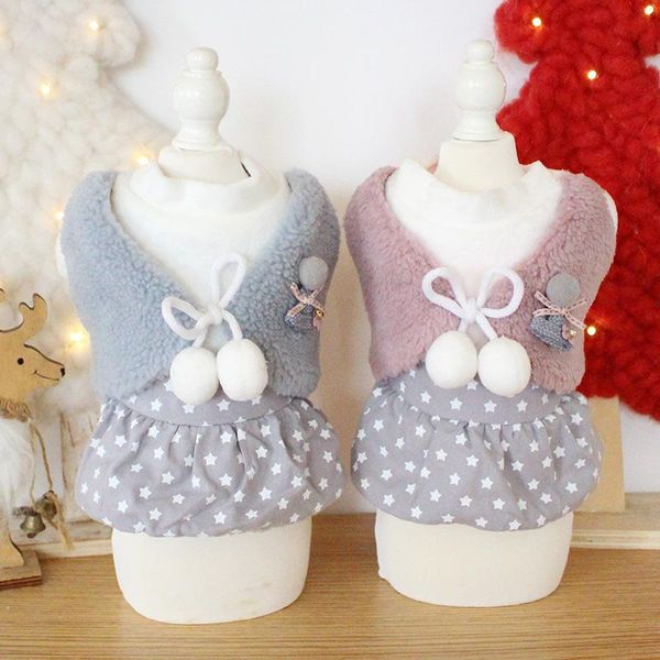 

dog apparel est stars printing fake two-piece velvet skirt clothes for 2021 autumn and winter warm pet products skirts