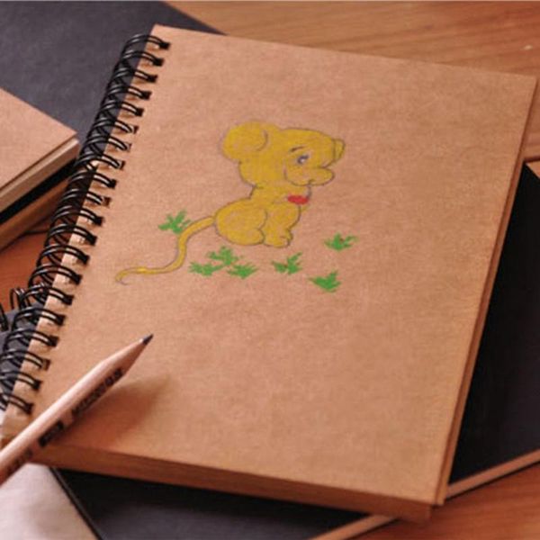 

korean retro simple coil sketch notebook painting notepad kraft paper diary blank&kraft inner pages students business notepads, Purple;pink