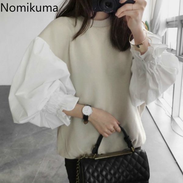 

nomikuma arrival long sleeve sweatshrit women patchwork o neck casual loose hoodies korean style outerwear ropa mujer 3d397 210514, Black