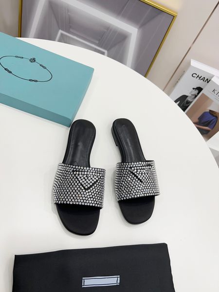 

mocassini in raso con cristalli 2022 fashion slippers trend imitation crystal decorative satin slippers leather soles sheepskin lining, Black