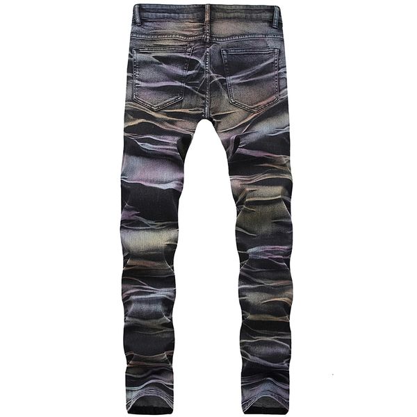 

men's jeans men fashion stretch slim rainbow pants long male usl3, Blue