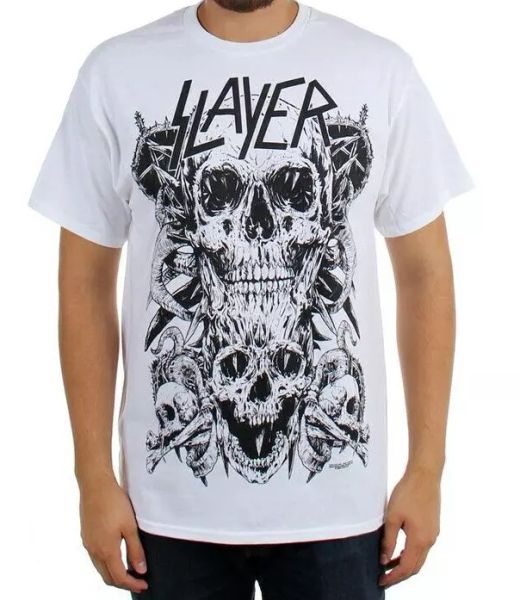 

slayer skulls t-shirt white heavy metal band new licensed & official, White;black