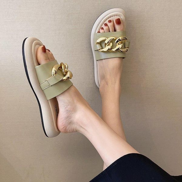 

slippers summer women's 2021 fashion metal decorative home outdoor cool lady sandals, Black