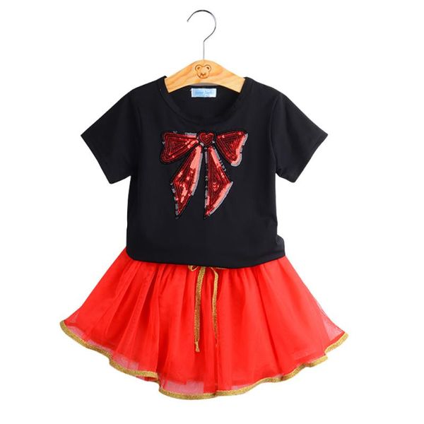Kleidung Sets Sommer Mädchen Kleidung Set Stern Pailletten T-shirt + Tüll Rock Anzug Kostüm Kind Mädchen T-shirts Prinzessin Geburtstag