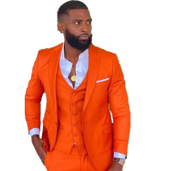 (Jacke + Hose + Weste) Hübscher orangefarbener Slim-Fit-Hochzeits-Smoking für Geschäftsfeier, Abschlussball, Herren-Blazer, formelles Kleid, Terno Masculino, Herrenanzüge, Blaze