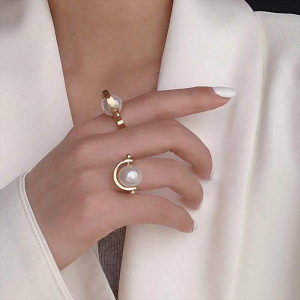 

temperament pearl planet ring 2021 fashion jewelry for women personality rings gifts cluster, Golden;silver