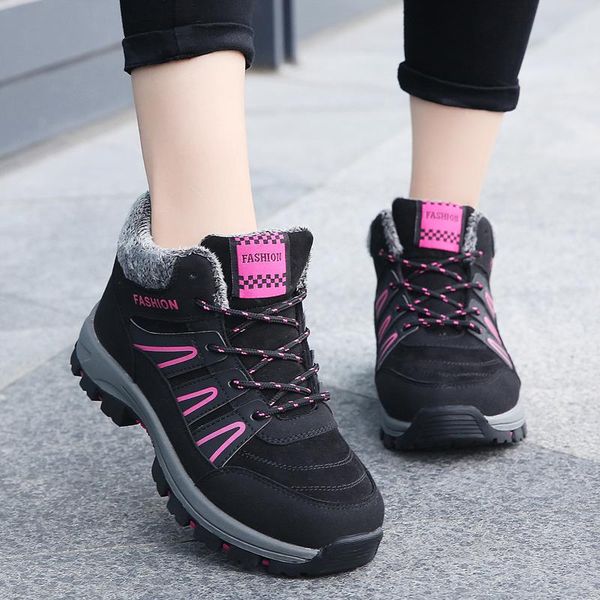 

boots snow winter women's ankle women warm thick plush waterproof female wedge suede non-slip lady casual shoes, Black
