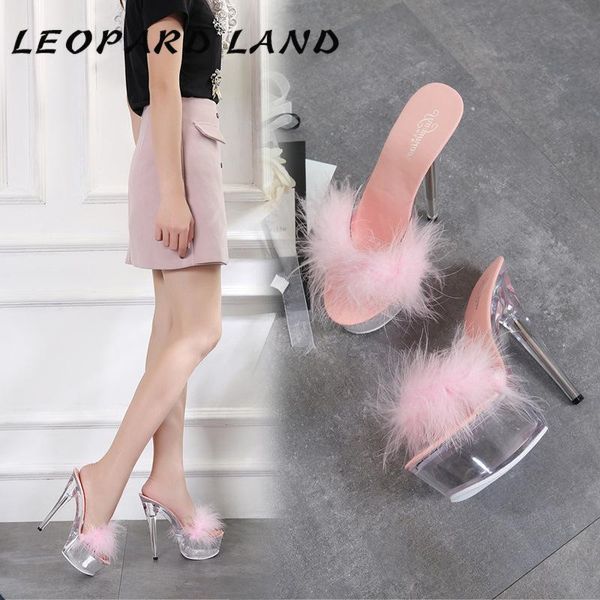

2021 super high heels 15cm stiletto platform slippers crystal shoes wedding high-heel sandals lfd, Black