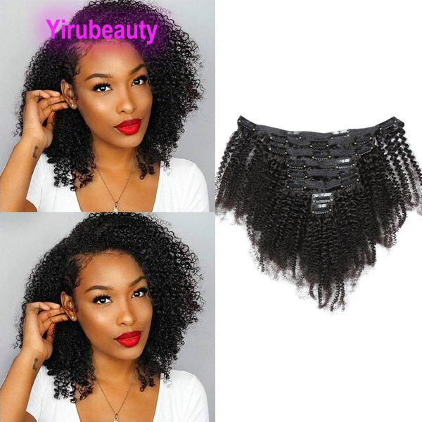 

malaysian human virgin hair extensions afro kinky curly clips in 8-24inch straight deep wave yaki natural color remy products 3pcs, Black;brown