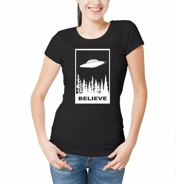 

believe in ufos womens t-shirt abduction funny spaceship 51 area funny, White;black