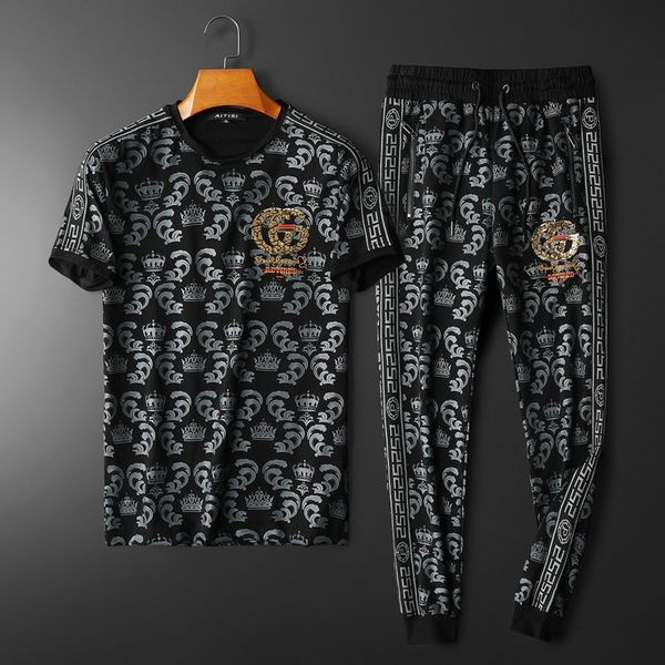 

tracksuits boutique sports suit 2021 spring and summer men's fashion letter sequin printing leisure two piece mercerized cotton short s, Gray