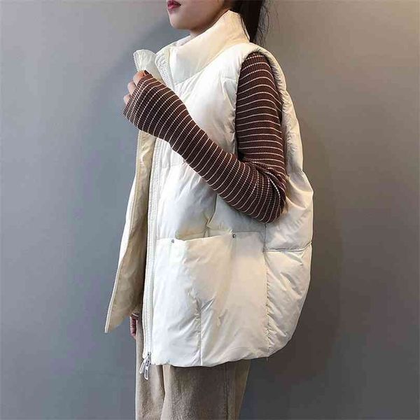 

body warmer women's down vest jacket loose white duck thick waistcoat zipper sleeveless coat for women 210915, Black;white